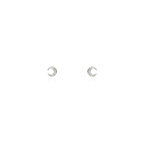 Micro crescent moon stud earrings silver