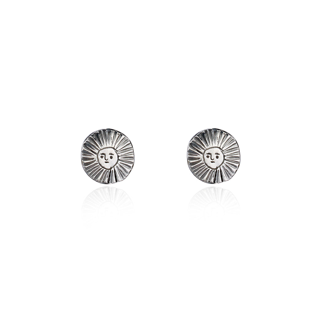 Sun disc earrings oxidised silver