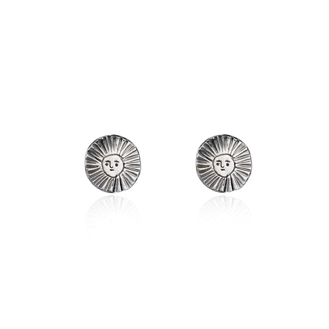 Sun disc earrings oxidised silver