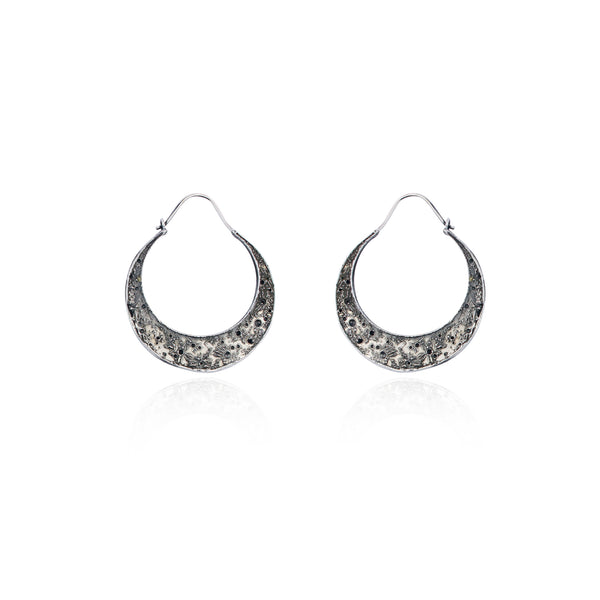 Large crescent moon hoop earrings silver