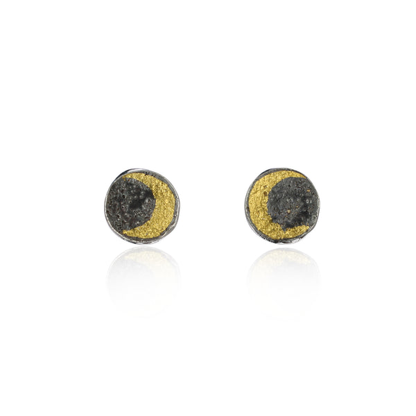 Moon disc earrings Gold x Silver
