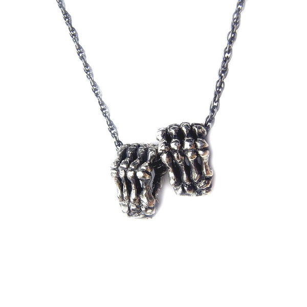Double Skeleton Hands Necklace Silver Product Shot Sub