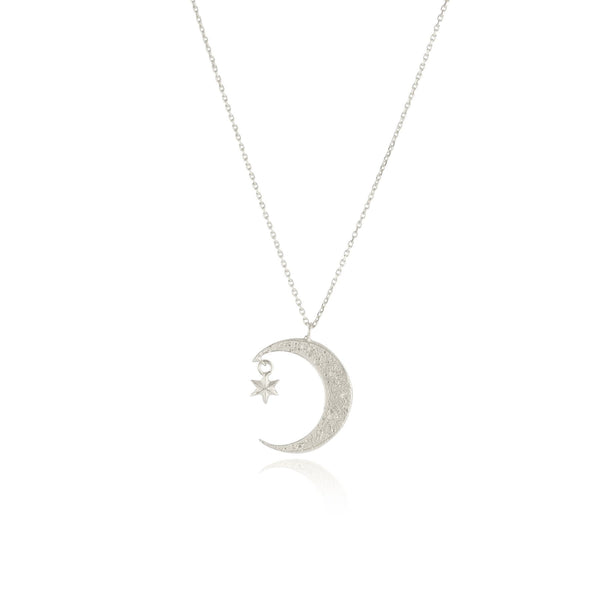 Crescent moon & star necklace silver
