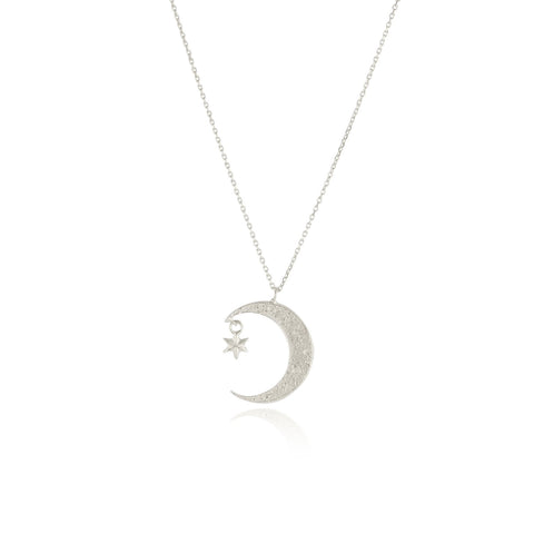 Crescent moon & star necklace silver