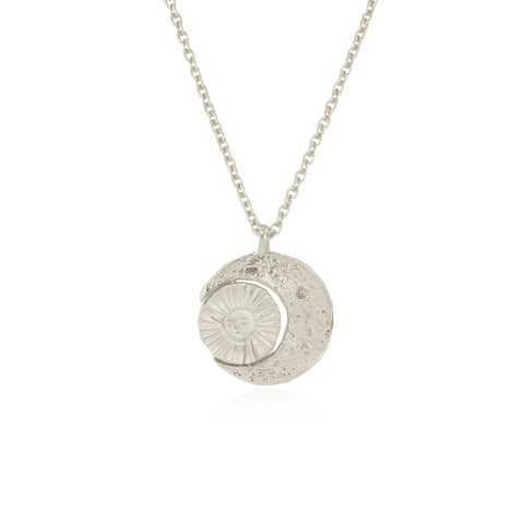 Crescent moon & sun/moon necklace silver