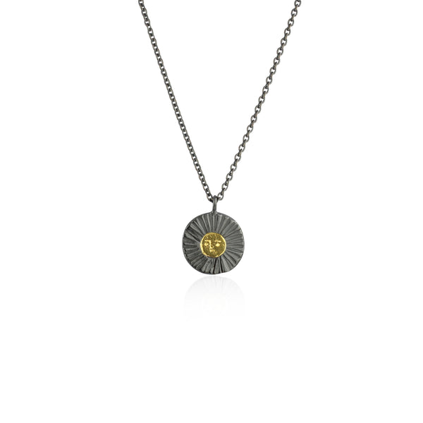 Sun disc necklace gold x black