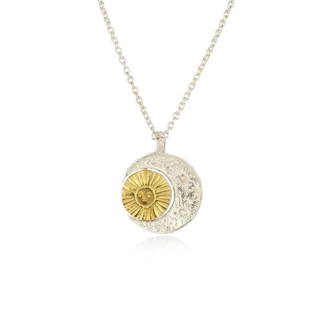 Sun moon spin necklace silver gold