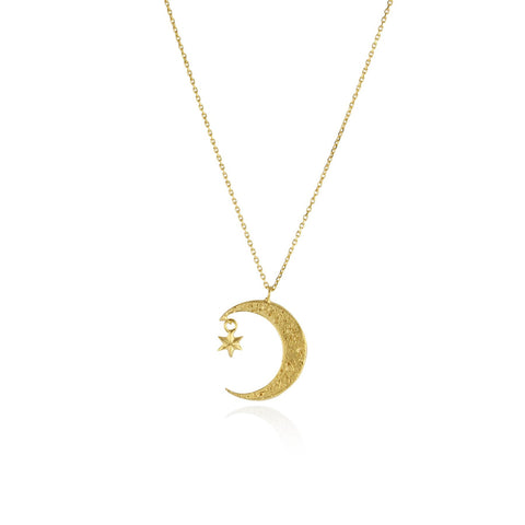 Crescent moon & star necklace gold