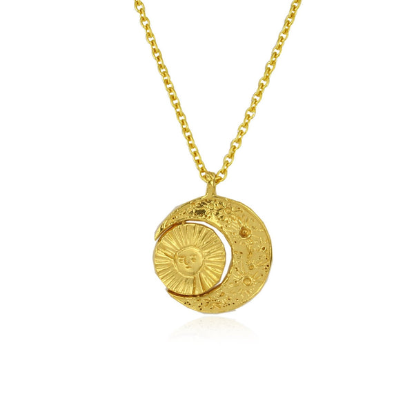 Crescent moon & sun/moon necklace gold