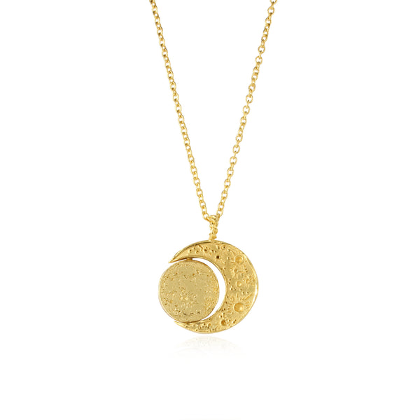 Crescent moon & sun/moon necklace gold