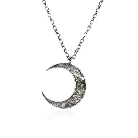 Large crescent moon long necklace