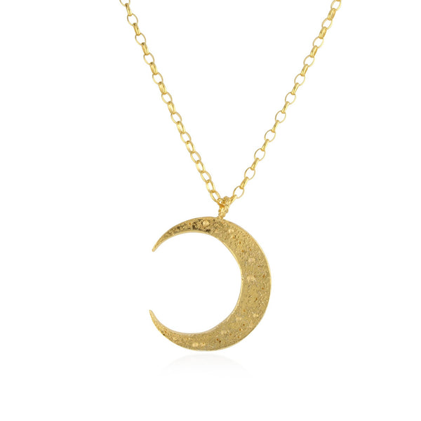 Large crescent moon long necklace
