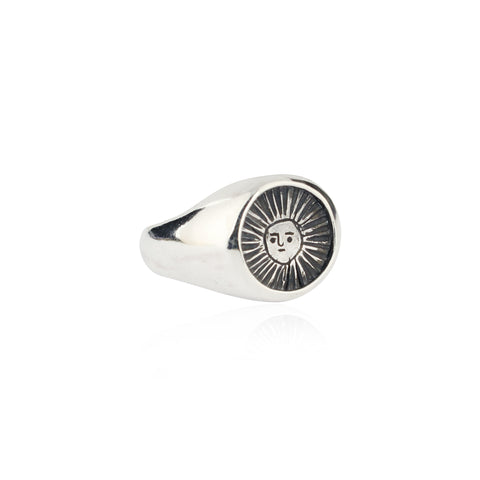 Sun signet ring oxidised silver