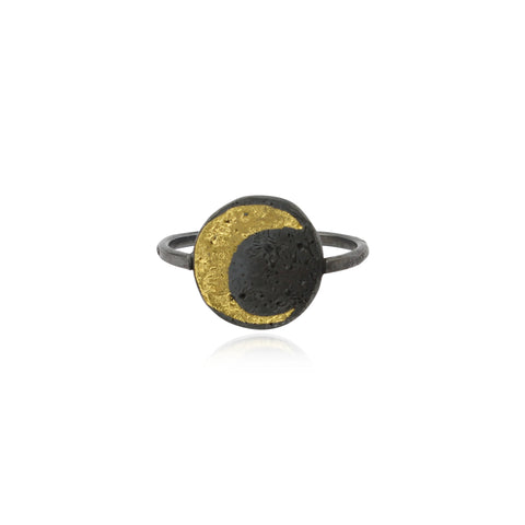 Moon disc ring gold x black