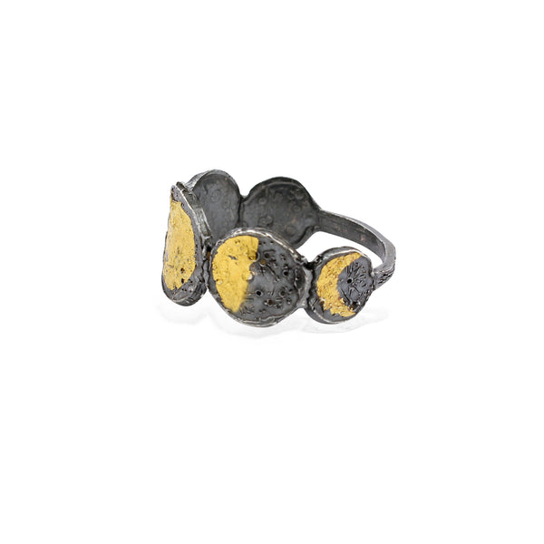 Moon phase ring 23.5ct gold x oxidised silver