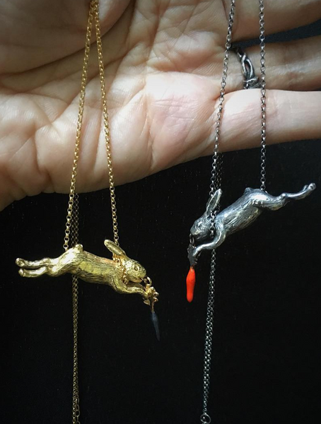 Eat and Vomit (Rabbit & Carrot) Necklace Silver & Resin