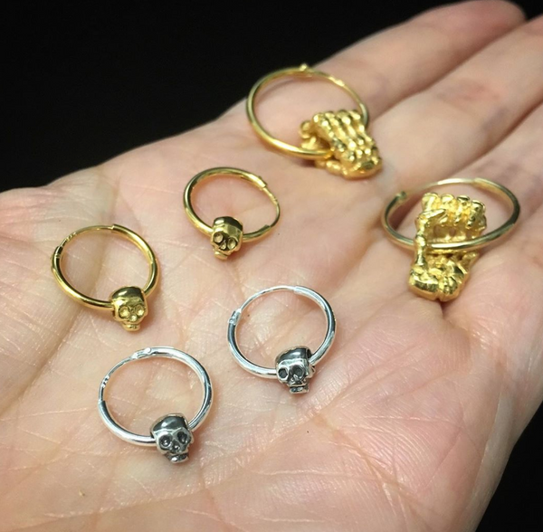 Skeleton Hands Hoop Earrings Gold