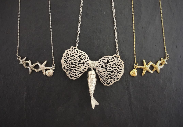 Triple Starfish & Shell Necklace Silver