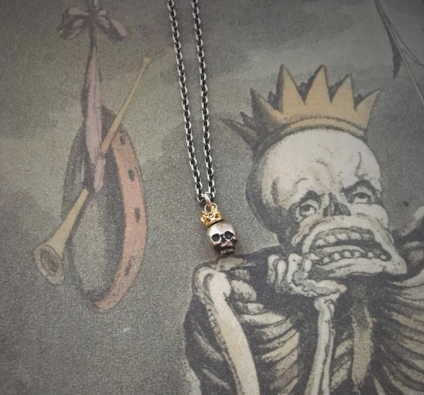 Queen Skull Pendant Silver & Gold Crown