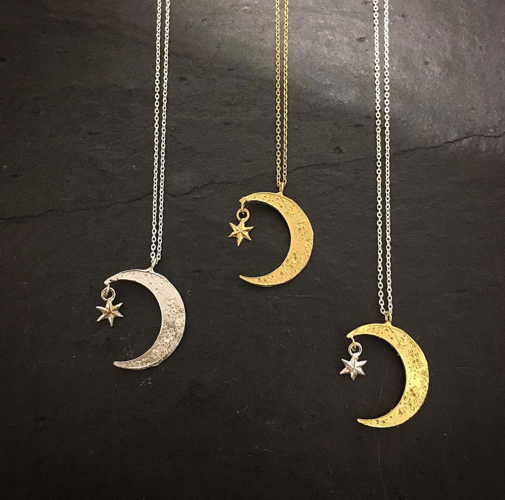 Gold crescent moon and sales star pendant