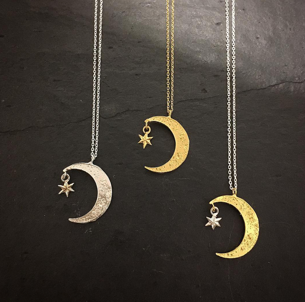 Crescent moon & star necklace silver