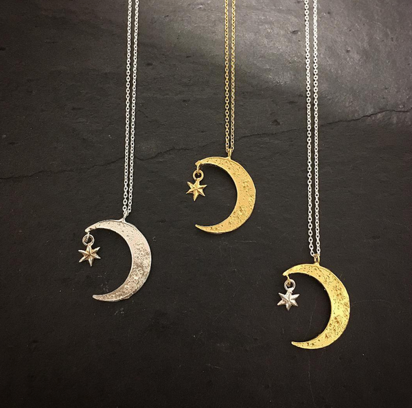 Crescent moon & star necklace silver x gold