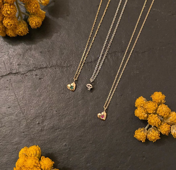 Tiny Heart Necklace Gold with Ruby
