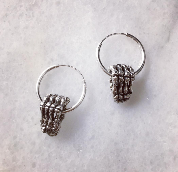 Skeleton Hands Hoop Earrings Silver