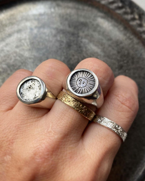 sun and moon signet ring silver