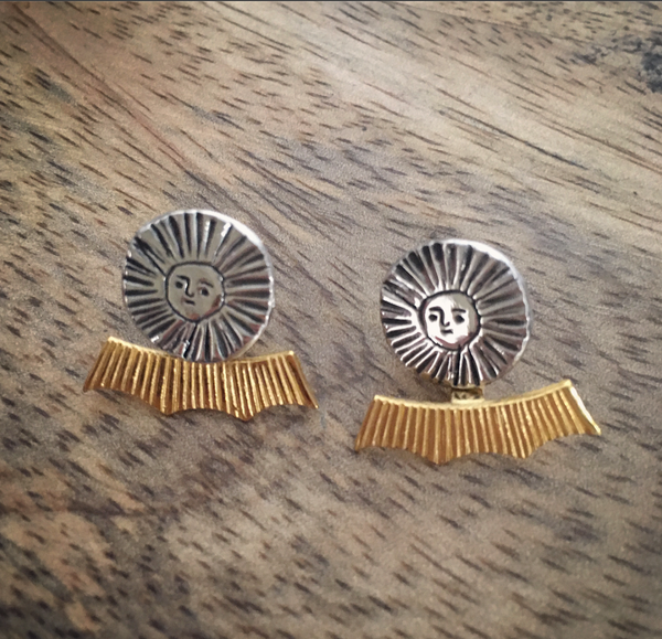 Sun disc earrings oxidised silver