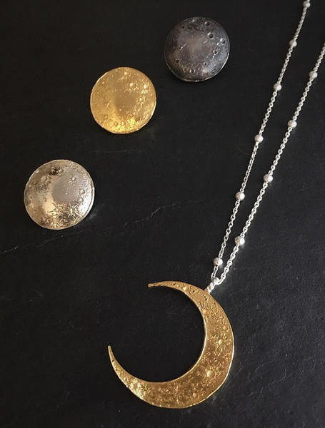 Large crescent moon necklace - ball chain