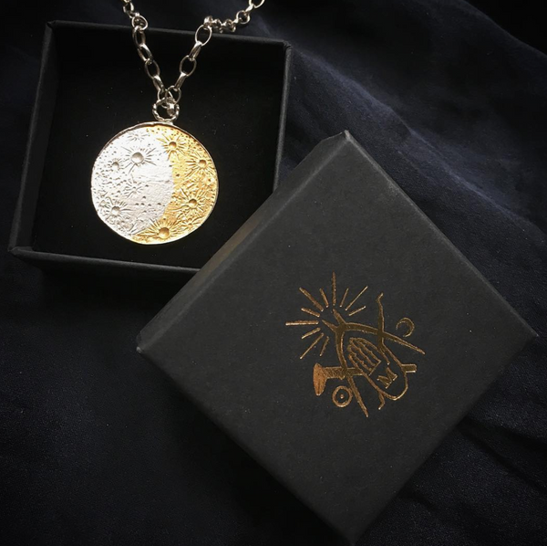 Large Sun & Moon Reversible Disc Necklace Silver x Gold
