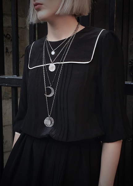 Large Crescent moon & Sun Long Necklace