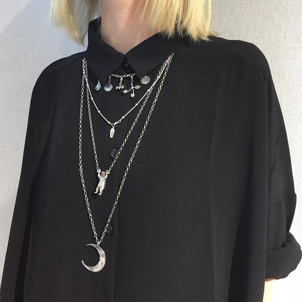 Large crescent moon long necklace