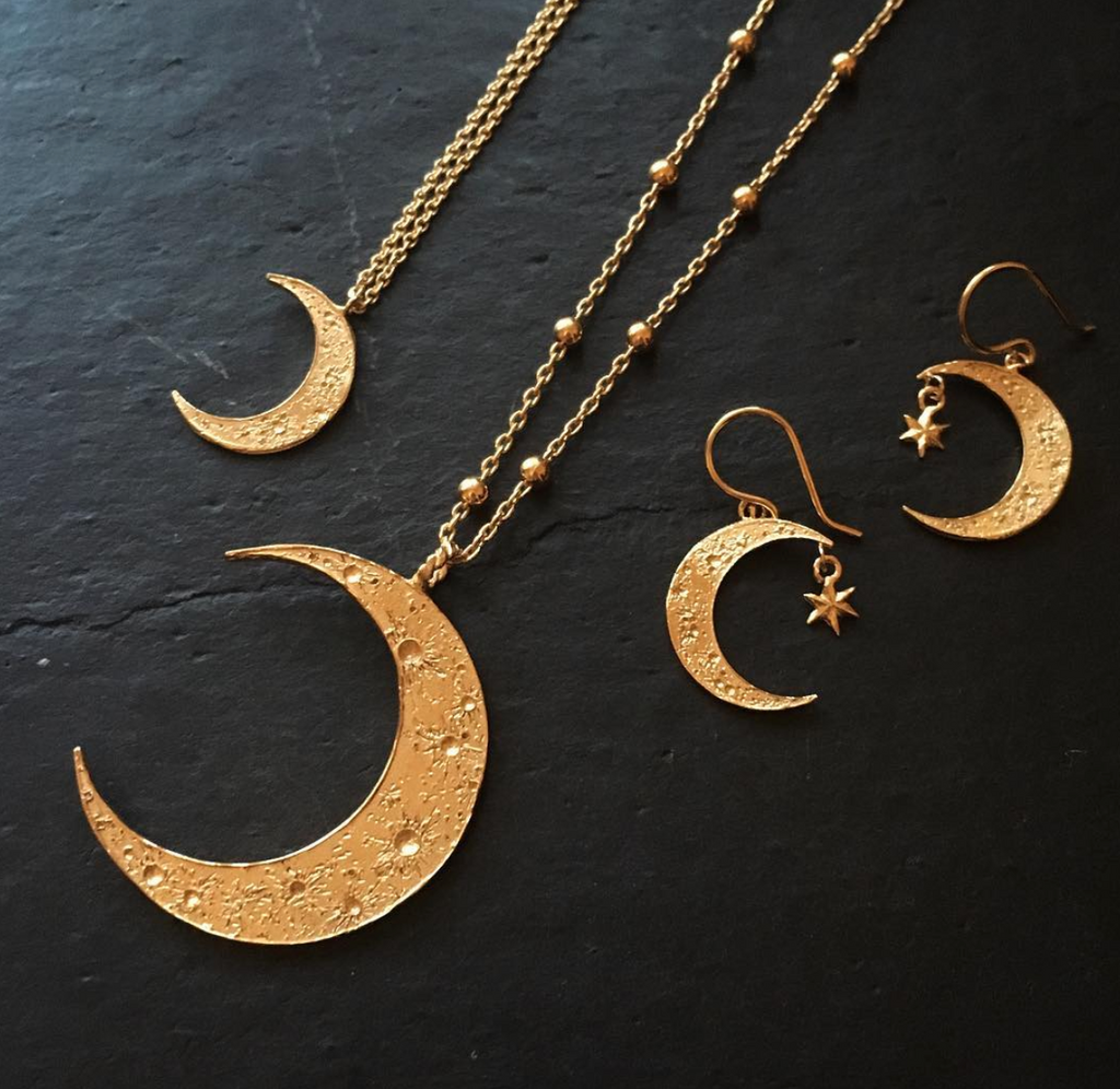 Crescent moon and star earrings gold top