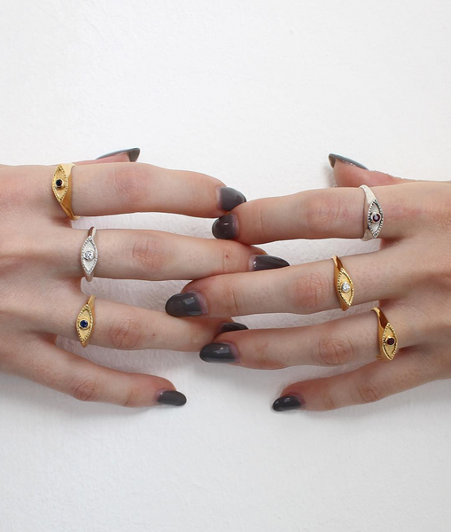 Eye signet ring Silver x White Sapphire