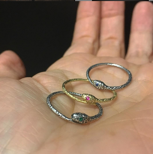 Tiny Snake Ring - Gold Vermeil - Ruby Eyes