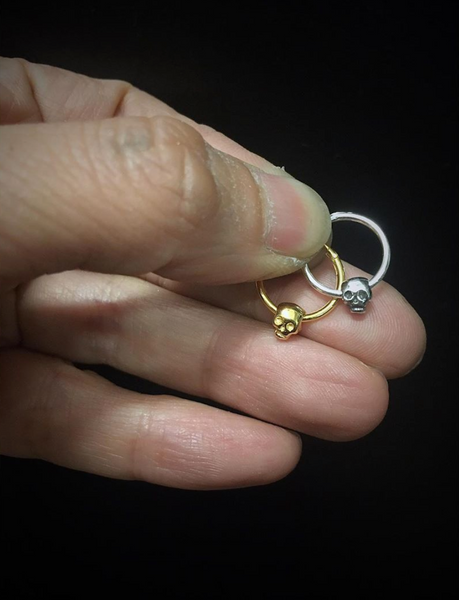 Baby Skull Hoop Earrings Gold