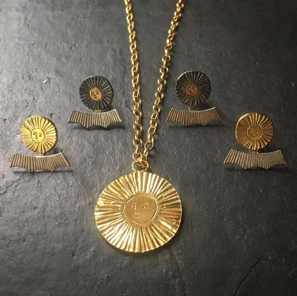 Large Sun & Moon Reversible Disc Necklace Gold