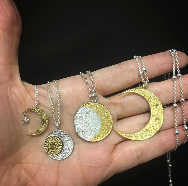 Large Sun & Moon Reversible Disc Necklace Silver x Gold