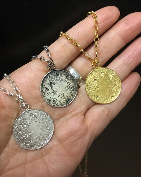 Large Sun & Moon Reversible Disc Necklace Gold