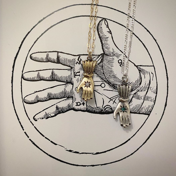 Birthstone hand pendant gold