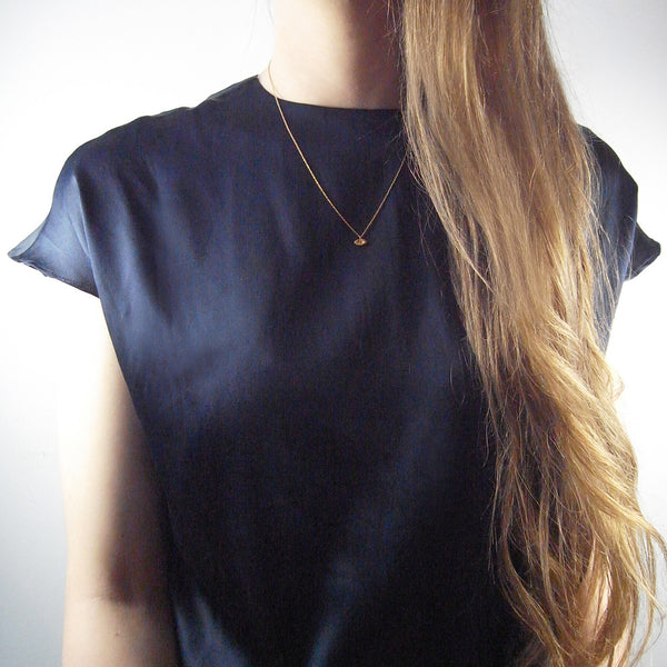 Tiny Eye Necklace 22ct Gold Vermeil on Model