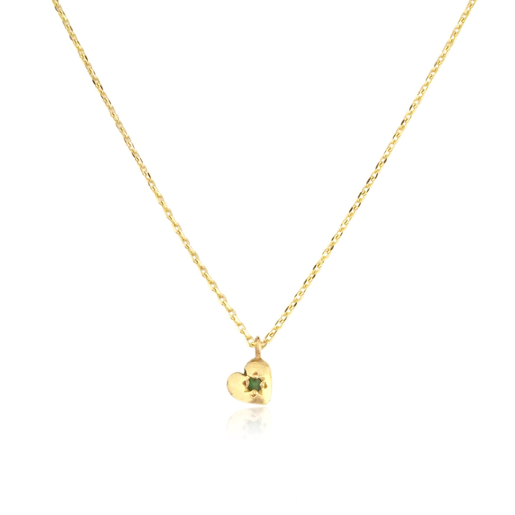 Tiny Heart Necklace Gold with Emerald