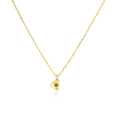 Tiny Heart Necklace Gold with Emerald