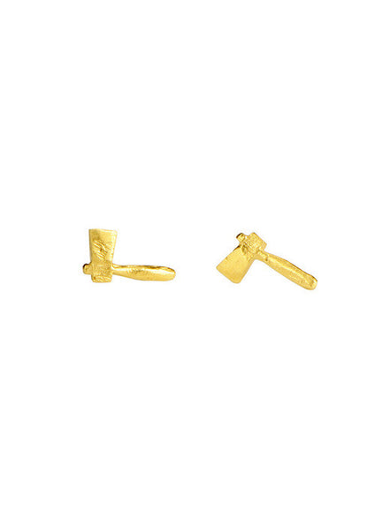 Tiny Axe Earrings Gold Product Shot
