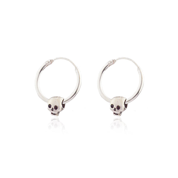 Baby Skull Hoop Earrings Silver