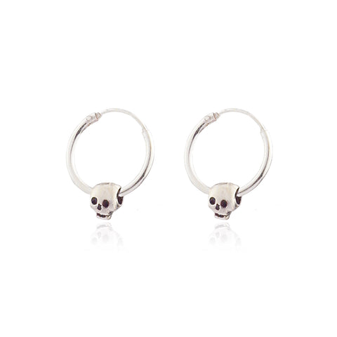 Baby Skull Hoop Earrings Silver