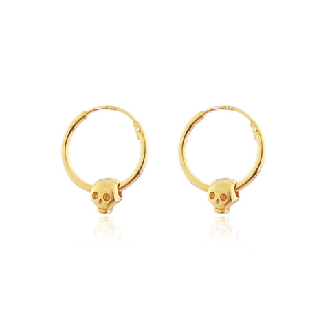 Baby Skull Hoop Earrings Gold