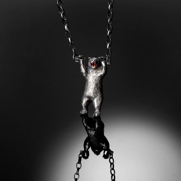 Handcuffed Bear Necklace Silver Product Shot Styled